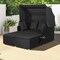 Outdoor Rattan Daybed With Canopy PE Wicker Patio Lounge Sofa Set With Cushions Poolside Garden Double Sun Bed Furniture